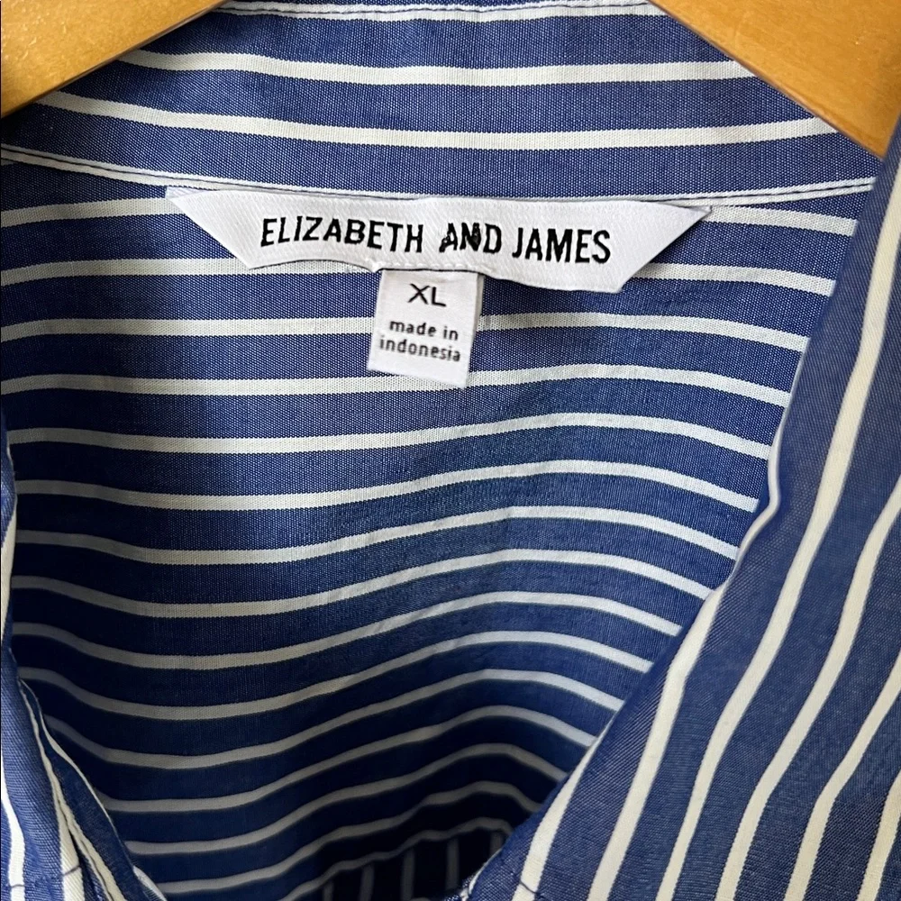 Elizabeth and James blue and white striped cotton button down top - Picture 4 of 8